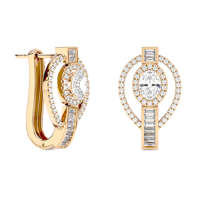  Luminous Aura Oval & Baguette Diamond Huggies