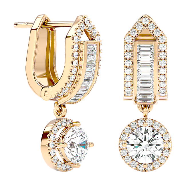  Riviera Dreams Baguette & Round Diamond Drop Huggies