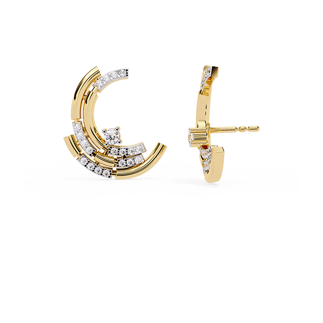 Gold C-Hoop Diamond Studs