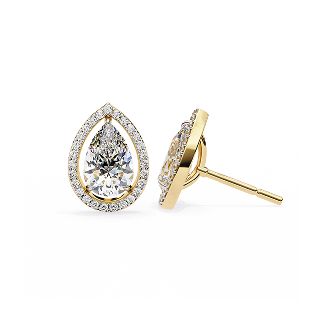 Pear-Shaped Halo Diamond Studs