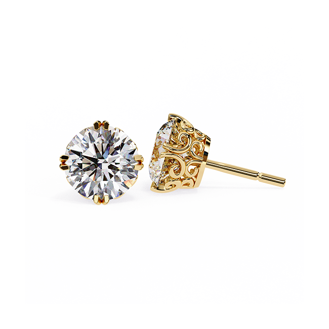 Round Solitaire Diamond Studs (Six-Prong)