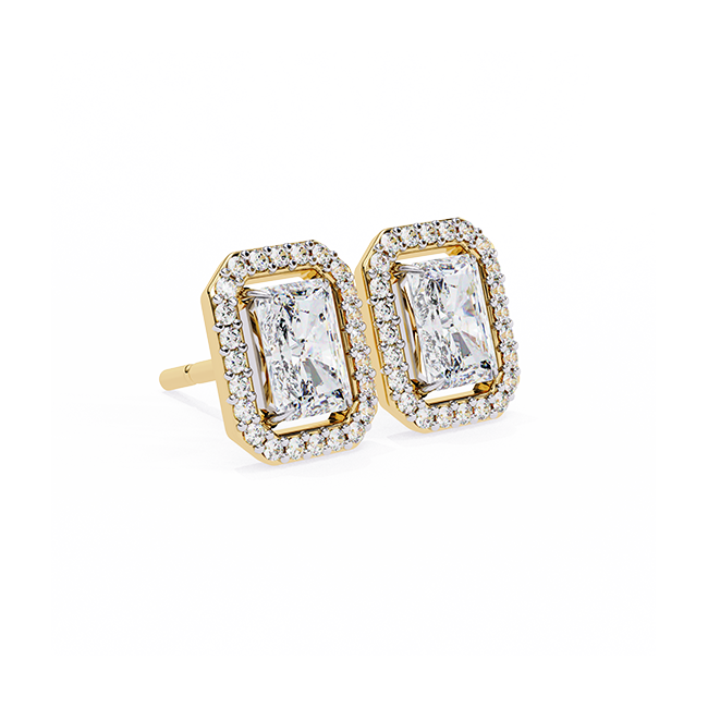 Emerald-Cut Halo Diamond Studs